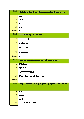 Bài tập trắc nghiệm về Khảo sát hàm số